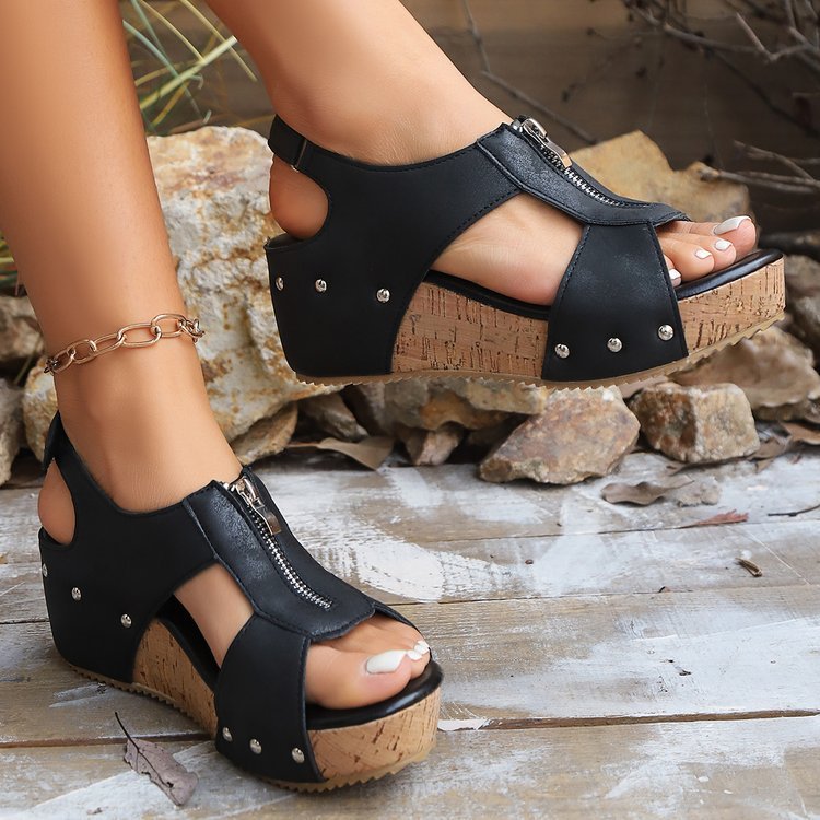 Summer Zipper Wedges Heel sandal Women's Lightweight Height Increasing Fashion Casual