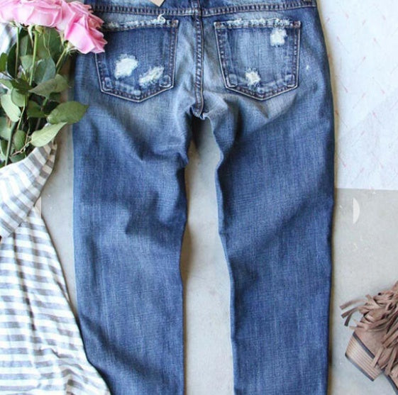 Ladies Ripped Plaid Ladies Jeans