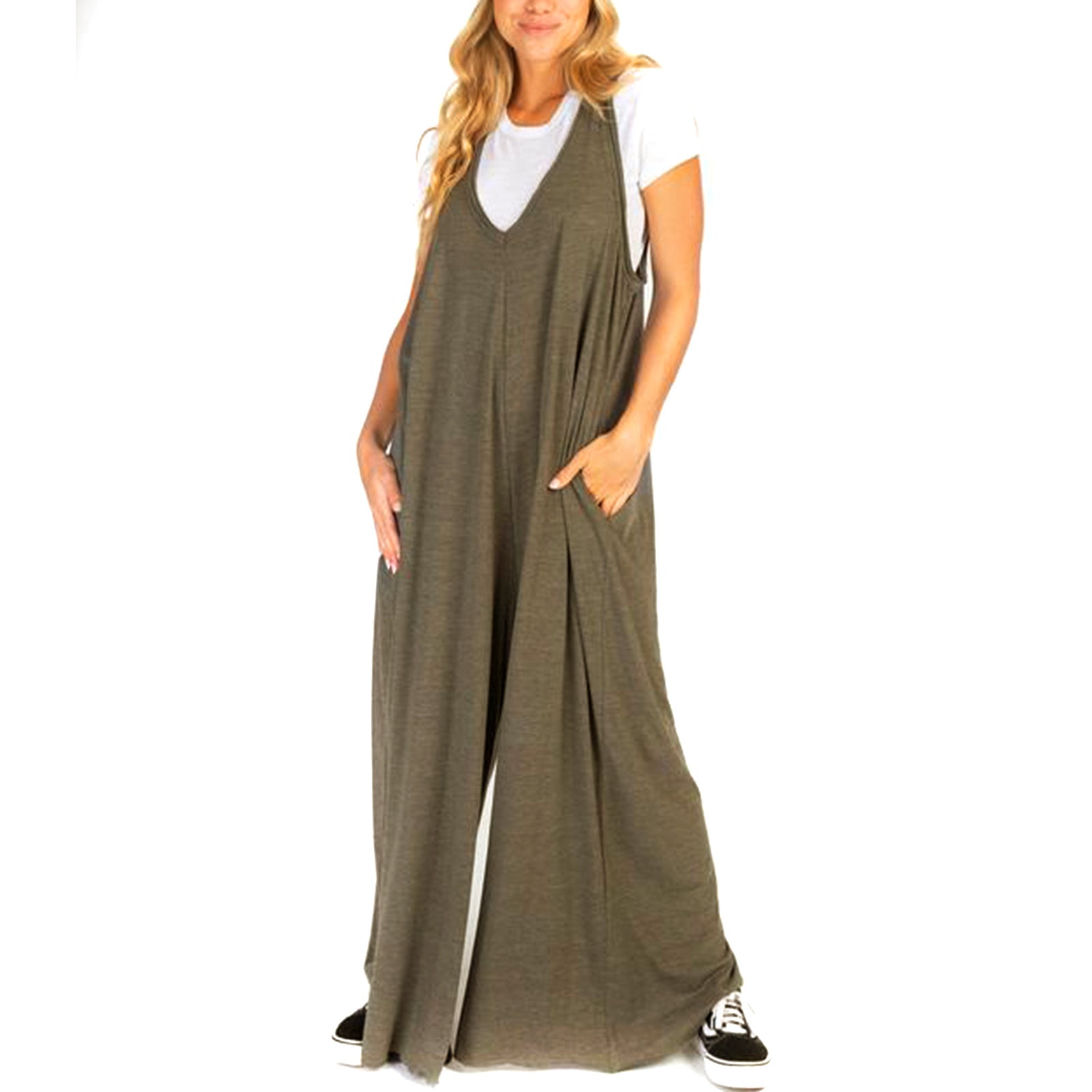 New Knitted Casual Loose Solid Color Vest Wide-Leg Jumpsuit