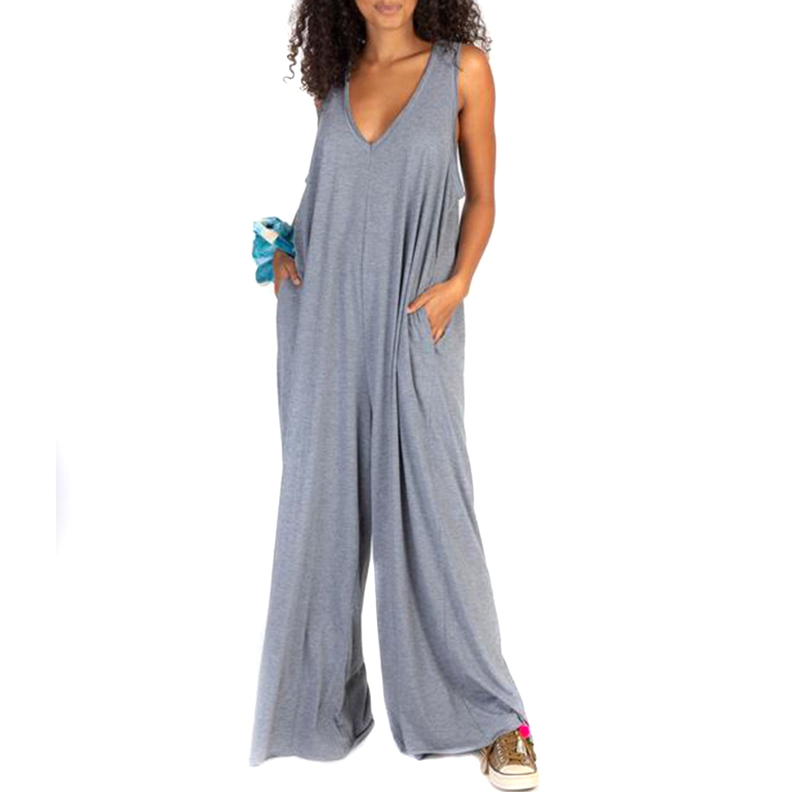 New Knitted Casual Loose Solid Color Vest Wide-Leg Jumpsuit