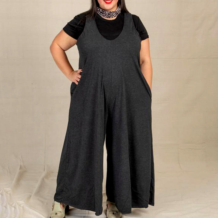 New Knitted Casual Loose Solid Color Vest Wide-Leg Jumpsuit