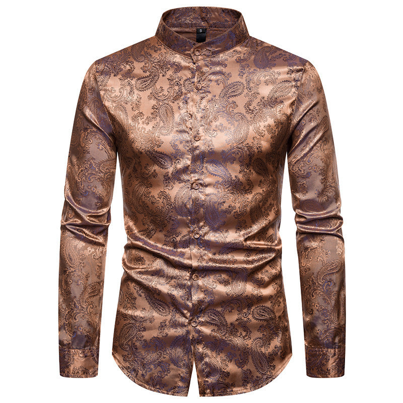 Men's New Cashew Flower High-end Lapel Long-sleeved Shirt