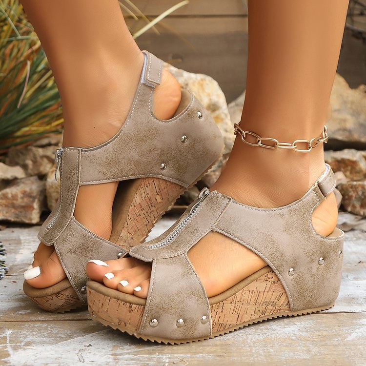 Summer Zipper Wedges Heel sandal Women's Lightweight Height Increasing Fashion Casual