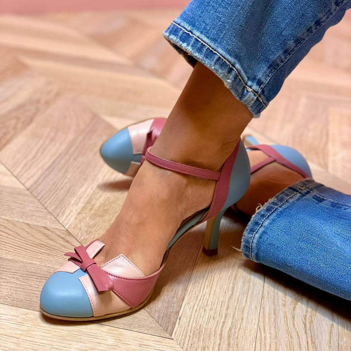 Ins Bow Sandals Summer Color-matching Pointed Toe Buckle High Heels Pumps Women