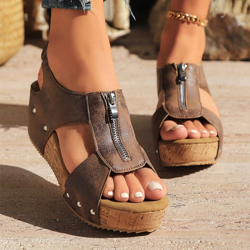 Summer Zipper Wedges Heel sandal Women's Lightweight Height Increasing Fashion Casual