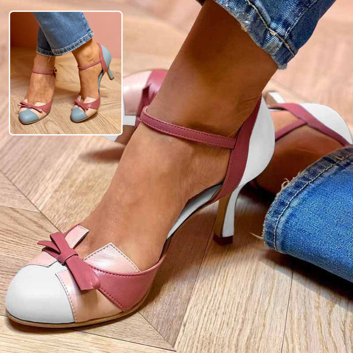 Ins Bow Sandals Summer Color-matching Pointed Toe Buckle High Heels Pumps Women
